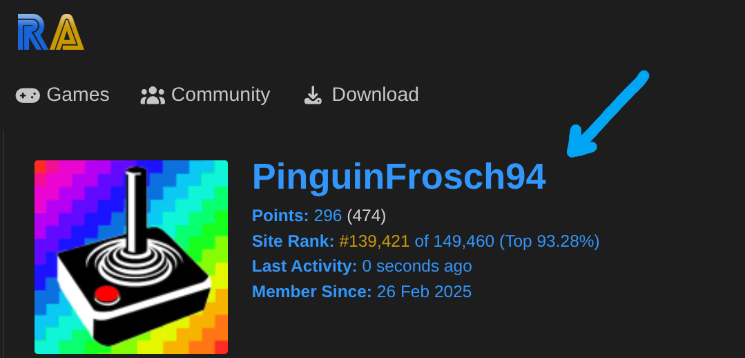 Retro Achievements user profile