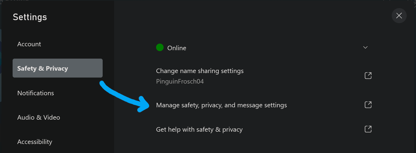 Xbox profile settings